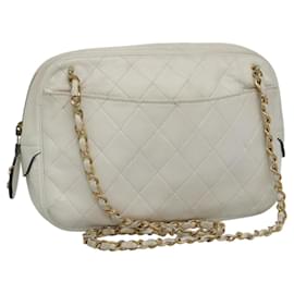 Chanel-CHANEL Matelasse Chain Shoulder Bag Lamb Skin White Gold CC Auth yk17150-White,Golden