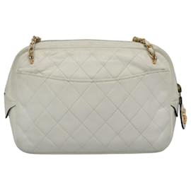 Chanel-CHANEL Matelasse Chain Shoulder Bag Lamb Skin White Gold CC Auth yk17150-White,Golden