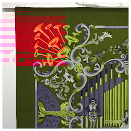 Hermès-HERMES Carre 90 Scarf �hORGAUPHONE�h Silk Red Auth ar13071-Red