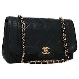 Chanel-CHANEL Matelasse Turn Lock Chain Shoulder Bag Lamb Skin Black CC Auth 99218-Black