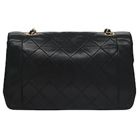 Chanel-CHANEL Matelasse Turn Lock Chain Shoulder Bag Lamb Skin Black CC Auth 99218-Black