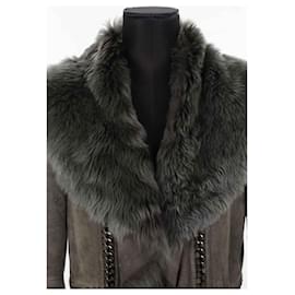 Roberto Cavalli-Suede coat-Grey