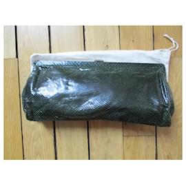 Autre Marque-Dark green exotic leather pouch.-Dark green