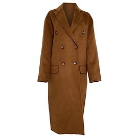 Reformation Double-Breasted Long Coat in Brown Polyester-Wool Blend Brown