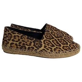 Saint Laurent- Saint Laurent Logo Leopard Print Espadrille Flats in Brown Canvas-Other,Python print