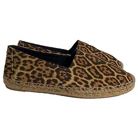 Alpargatas planas de lona marrón con estampado de leopardo de Saint Laurent Otro Impresión de pitón