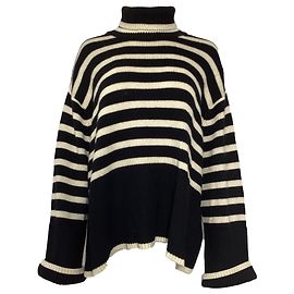 Totême Signature Streifen Rollkragenpullover aus schwarzer Wolle Schwarz