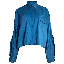 Camisa cropped Fendi com bolsos em algodão azul Azul Azul claro
