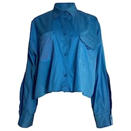 Fendi- Fendi Cropped Shirt with Pockets in Blue Cotton-Blue,Light blue