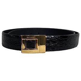 Cinto efeito crocodilo Saint Laurent em couro envernizado preto Preto
