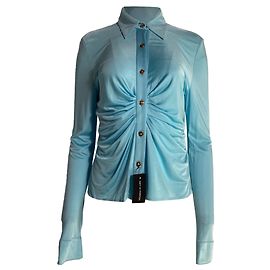 Versace Ruched Buttoned Blouse in Blue Viscose Blue Light blue