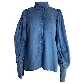 Autre Marque Camisa de manga bispo abotoada em algodão azul com botões de madrepérola Azul Azul claro