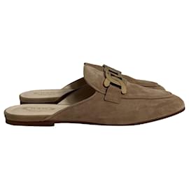 Tod's-Tod's Chain-Detail Mules in Beige Suede-Beige