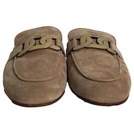 Tod's-Tod's Chain-Detail Mules in Beige Suede-Beige