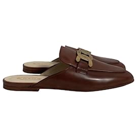Tod's-Tod's Chain-Detail Mules in Brown Leather-Brown