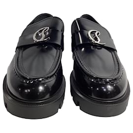 Christian Louboutin-Christian Louboutin CL Moc Lug Loafers in Black Calf Leather-Black
