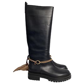 Stivali alti in pelle nera decorati con catene Gianvito Rossi Nero