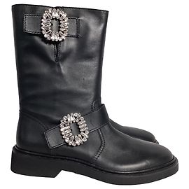 Botas de cano médio Viv' Strass em couro de bezerro preto Roger Vivier Preto