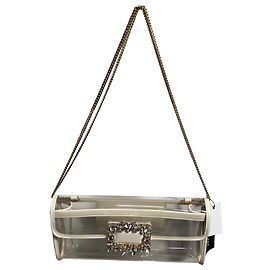 Bolsa de mão com fivela de cristal Roger Vivier em PVC branco Dourado Metálico