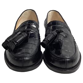Christian Louboutin-Christian Louboutin Badmoc Tasseled Croc-Effect Loafers in Black Leather-Black