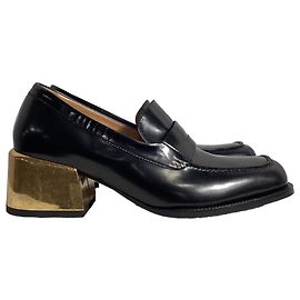 Mocassini con tacco metallico Dries Van Noten in pelle nera Nero