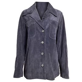 Nili Lotan Buttoned Overshirt Jacket in Violet Suede Purple