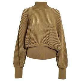 Pull à col roulé en viscose marron à côtes métalliques Alaïa Marron Rouge