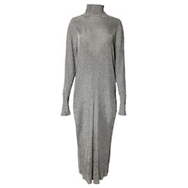 Balenciaga-Balenciaga Roll-Neck Lamé Sweater Dress in Silver Viscose-Silvery