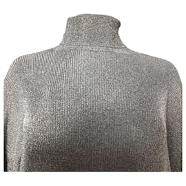 Balenciaga-Balenciaga Roll-Neck Lamé Sweater Dress in Silver Viscose-Silvery