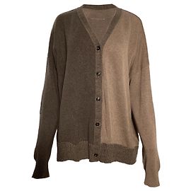 Maison Martin Margiela Brauner Baumwoll-Cardigan mit Colorblock-Lederpatches an den Ellenbogen von MM6 Maison Margiela Braun Rot
