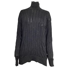 Balenciaga Rollkragen-Rippstrickpullover aus schwarzer Seide Schwarz