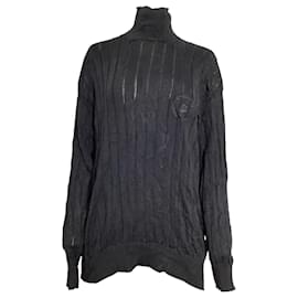Balenciaga-Balenciaga Turtleneck Rib Knit Sweater in Black Silk-Black