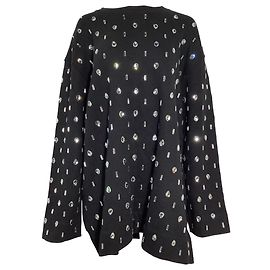 Suéter de algodão preto com embellishments de cristal Dries Van Noten Preto