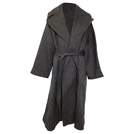 Alaïa Herringbone Belted Wrap Coat in Grey Wool Grey