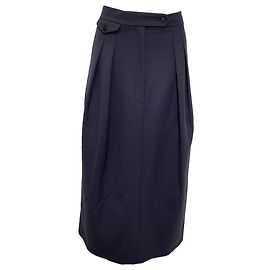 Saia maxi plissada em lã navy da The Row Azul Azul marinho
