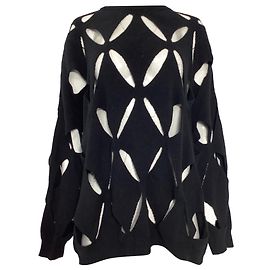 Valentino Garavani Pull à découpes Valentino en laine vierge noire Noir