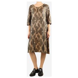 Dries Van Noten Vestido midi de seda estampada marrón - talla UK 8 Castaño