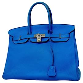 Hermès-Hermes Birkin 35 Handbag in Blue Hydra-Blue