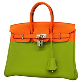 Hermès-Hermes Birkin 25 Handbag in Orange Togo Leather-Orange