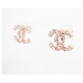 Chanel-NINE CHANEL CC LOGO EARRINGS WITH PEARLS AND STRASS IN GOLD METAL-Golden