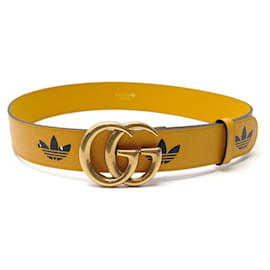 Gucci-NEW GUCCI GG X ADIDAS BELT 406831 LOGO BUCKLE TREFOIL T80 YELLOW LEATHER-Yellow