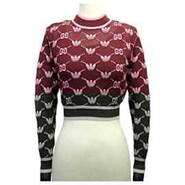 Gucci-NEW GUCCI X ADIDAS CARDIGAN PULLOVER 693829 TREFOIL LOGO GG WOOL JACQUARD-Dark red