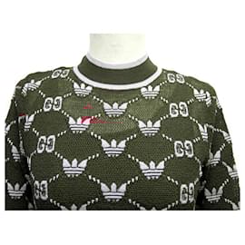 Gucci-NEW GUCCI X ADIDAS CARDIGAN PULLOVER 693829 TREFOIL LOGO GG WOOL JACQUARD-Dark red