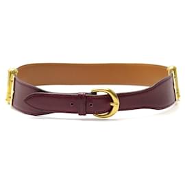 Hermès-VINTAGE HERMES BOX LEATHER BELT BORDEAUX GOLD METAL BUCKLE SIZE 70 1984-Dark red