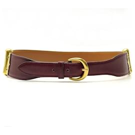 Hermès-VINTAGE HERMES BOX LEATHER BELT BORDEAUX GOLD METAL BUCKLE SIZE 70 1984-Dark red