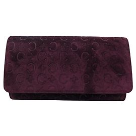 Céline VINTAGE GRAND CELINE WALLET WITH TRIOMPHE PATTERN & PLUM SUEDE Prune