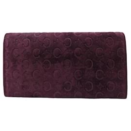 Céline-VINTAGE GRAND CELINE WALLET WITH TRIOMPHE PATTERN & PLUM SUEDE-Prune
