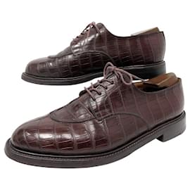 JM Weston-VINTAGE SHOES JM WESTON DEMI CHASSE 598 CROCODILE 8.5E 43 LARGE SHOES-Brown