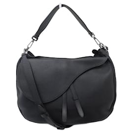 Dior-NINE DIOR SADDLE HOBO HANDBAG 1ADHO016YZR BLACK LEATHER SHOULDER BAG-Black