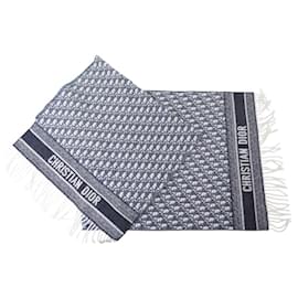 Christian Dior-NINE DIOR OBLIQUE SCARF 01CDO309I093_C540 175X46CM BLUE CASHMERE-Navy blue